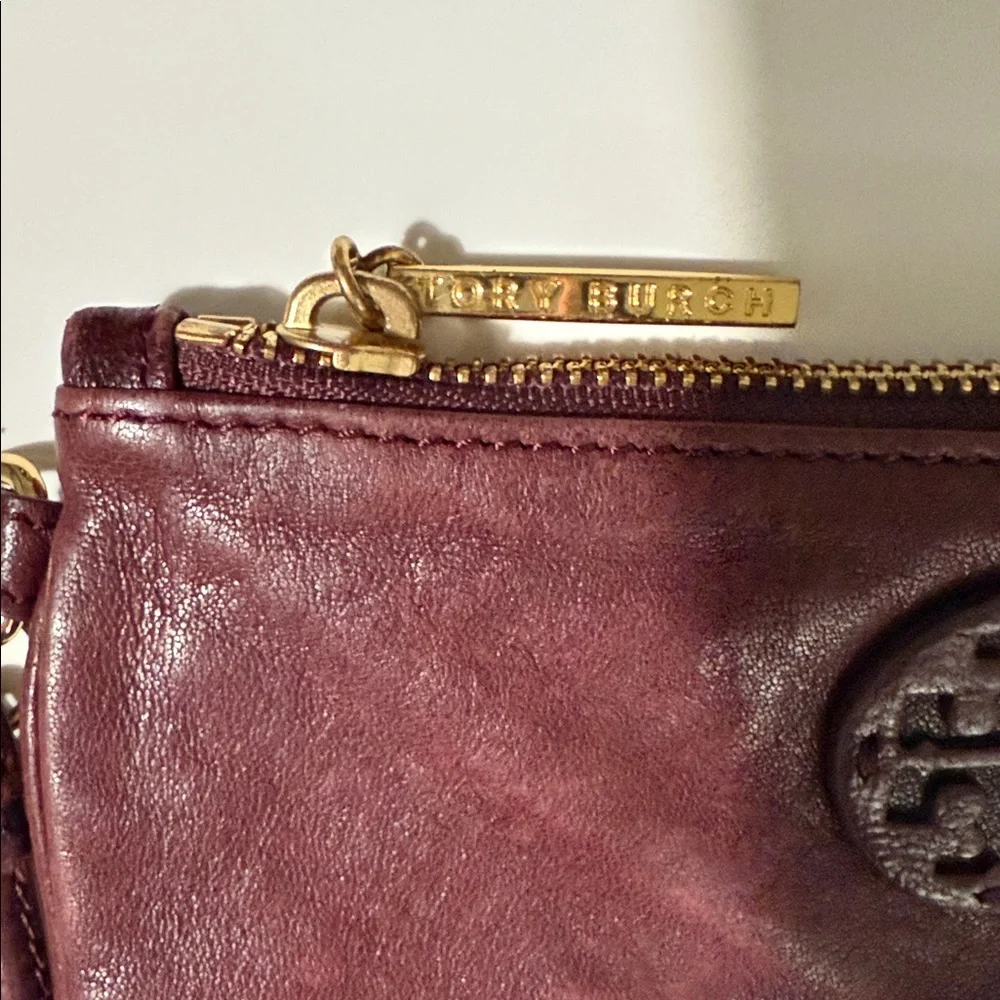 Tory Burch Burgundy Leather Wristlet Clutch
